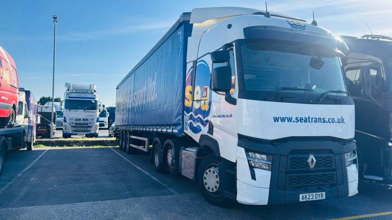 SEA Transport Renault curtainside vehicle in the yard