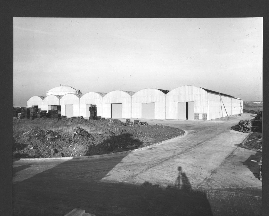 Historic exterior view of the 82 shed in 1966