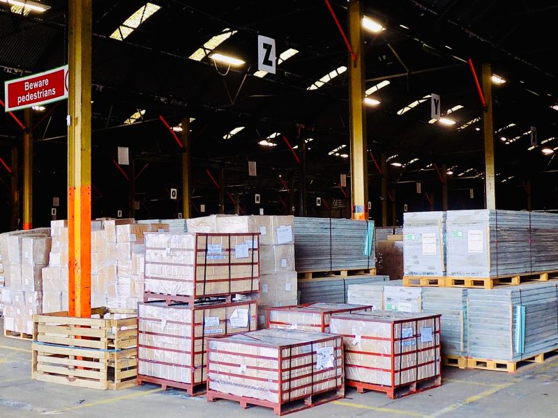 Warehouse pallet storage and labelled zones